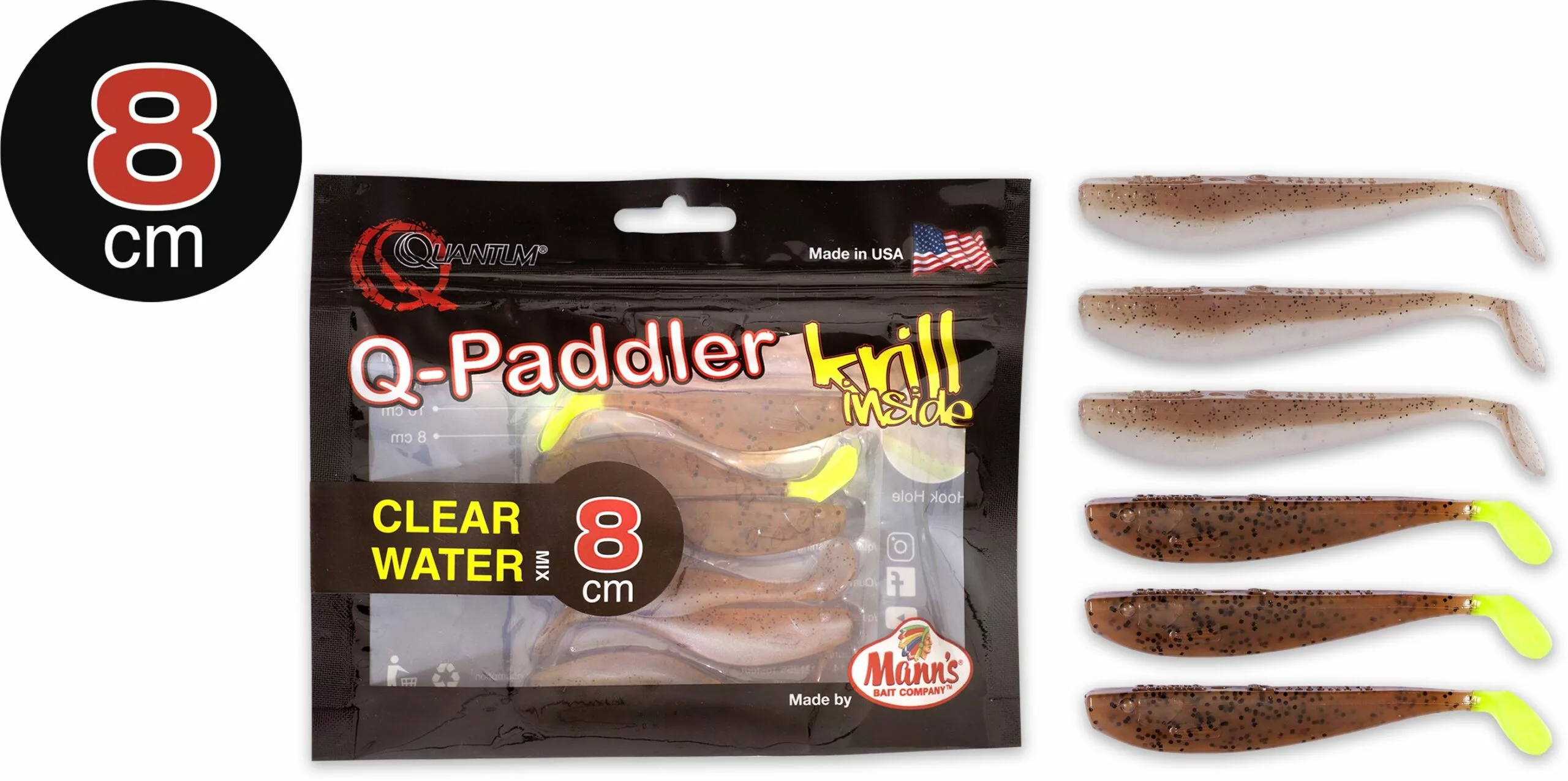 Quantum 8cm Q-Paddler Power Packs Clear Water Mix 3x Wakasagi + 3x Brown Shiner Krill