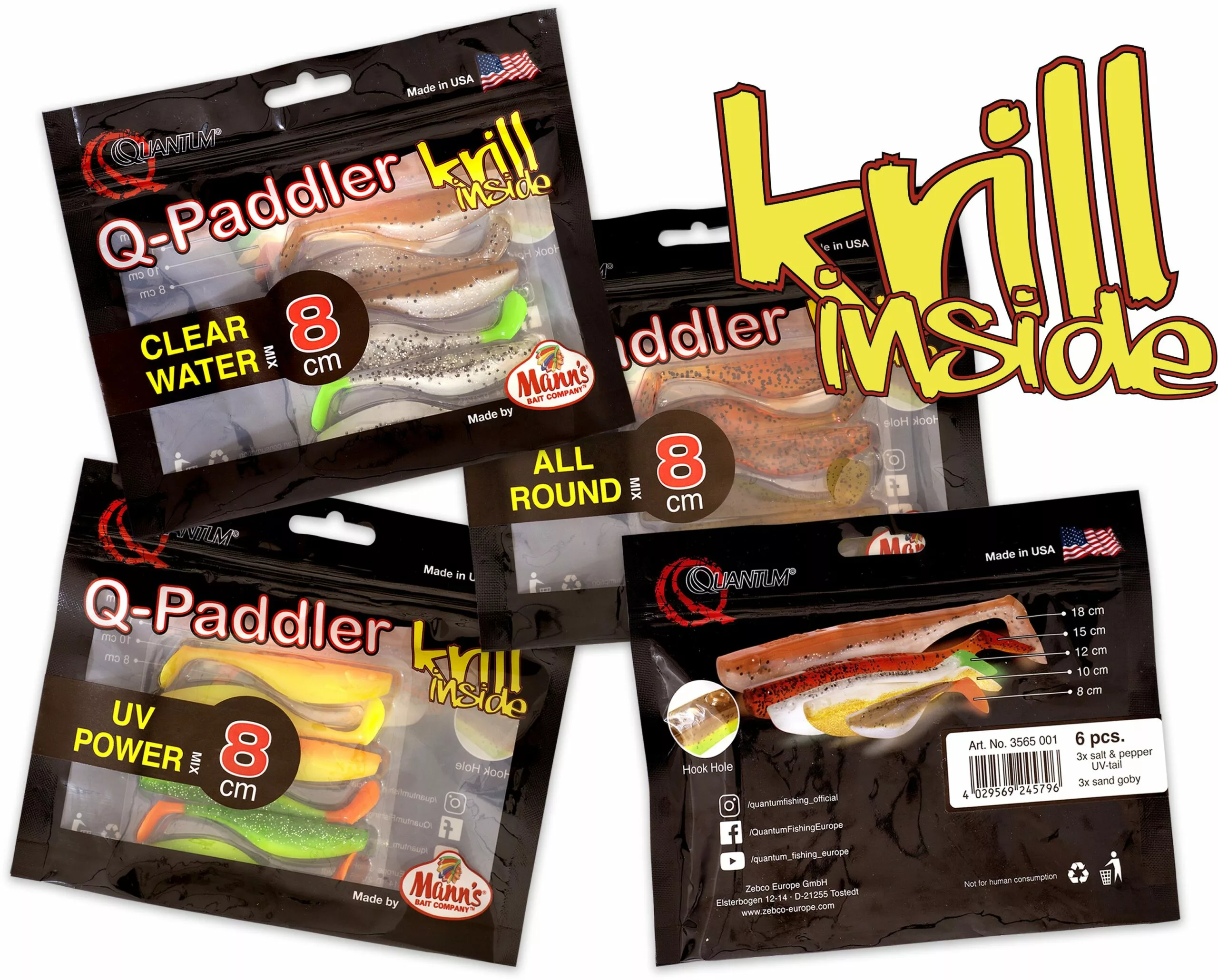 Quantum 10cm Q-Paddler Power Packs Clear Water Mix 3x Wakasagi + 2x Brown Shiner Krill - Afbeelding 3