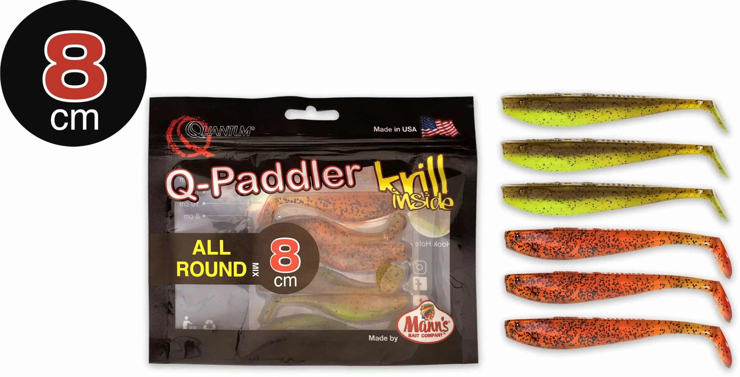 Quantum 8cm Q-Paddler Power Packs Allround Mix 3x Pumpkinseed Chart. + 3x Original Appleseed Krill