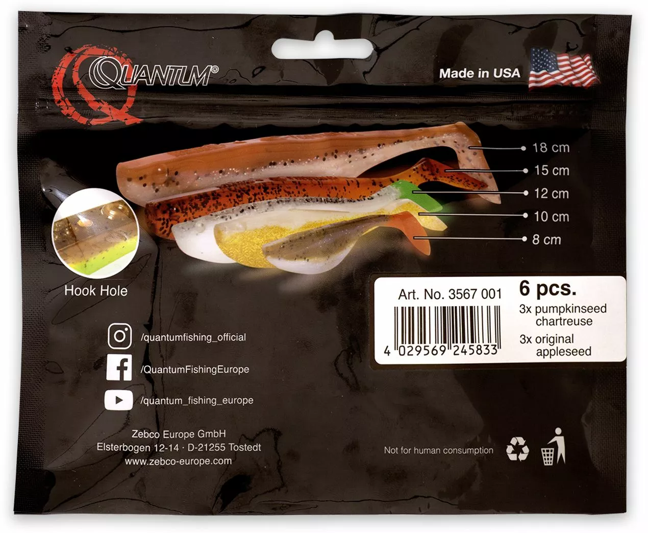 Quantum 8cm Q-Paddler Power Packs Allround Mix 3x Pumpkinseed Chart. + 3x Original Appleseed Krill - Afbeelding 2