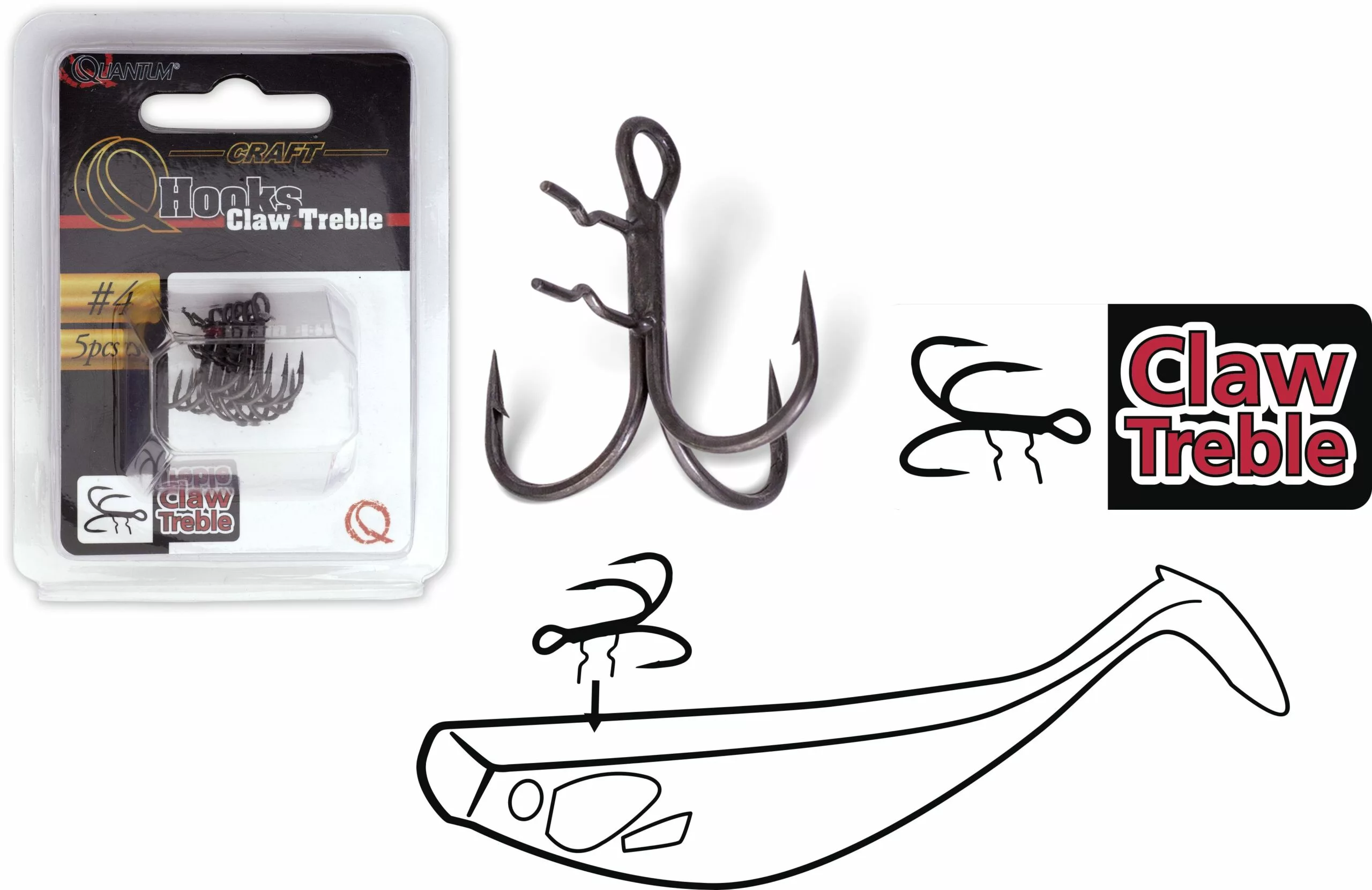 Quantum #4 Claw Treble Hooks Mat Finish